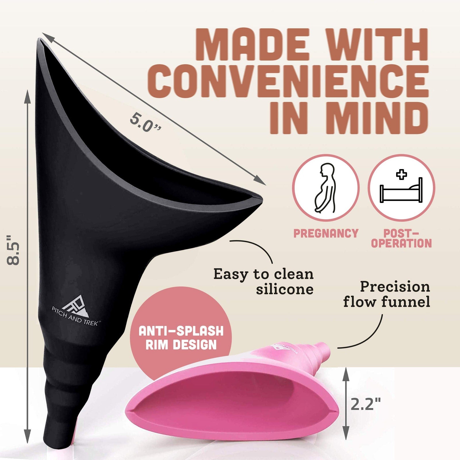 Pitch and Trek Women Urination Device Silicone Funnel Black
