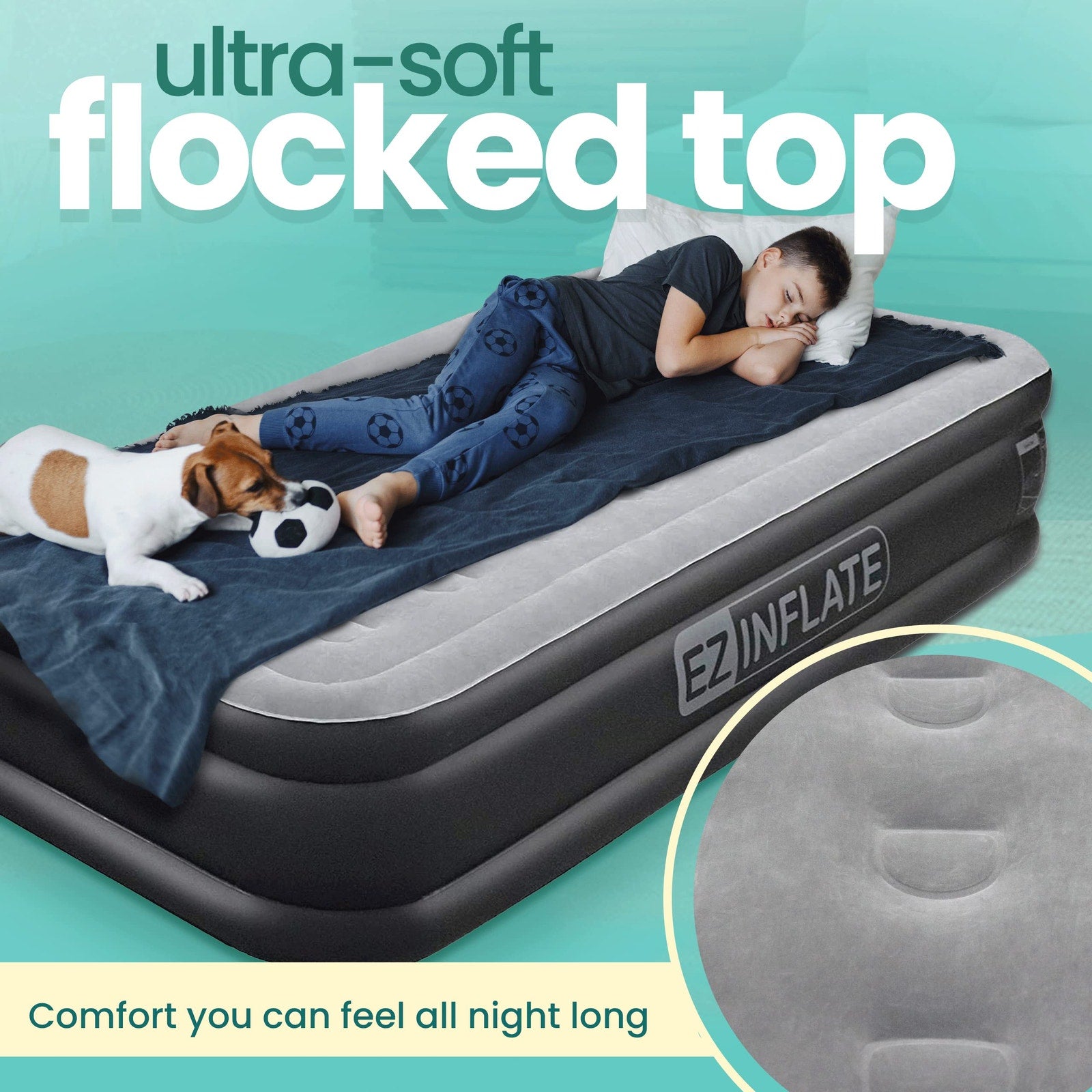 EZ INFLATE Twin Air Mattress with Built-In Pump Flocked Top
