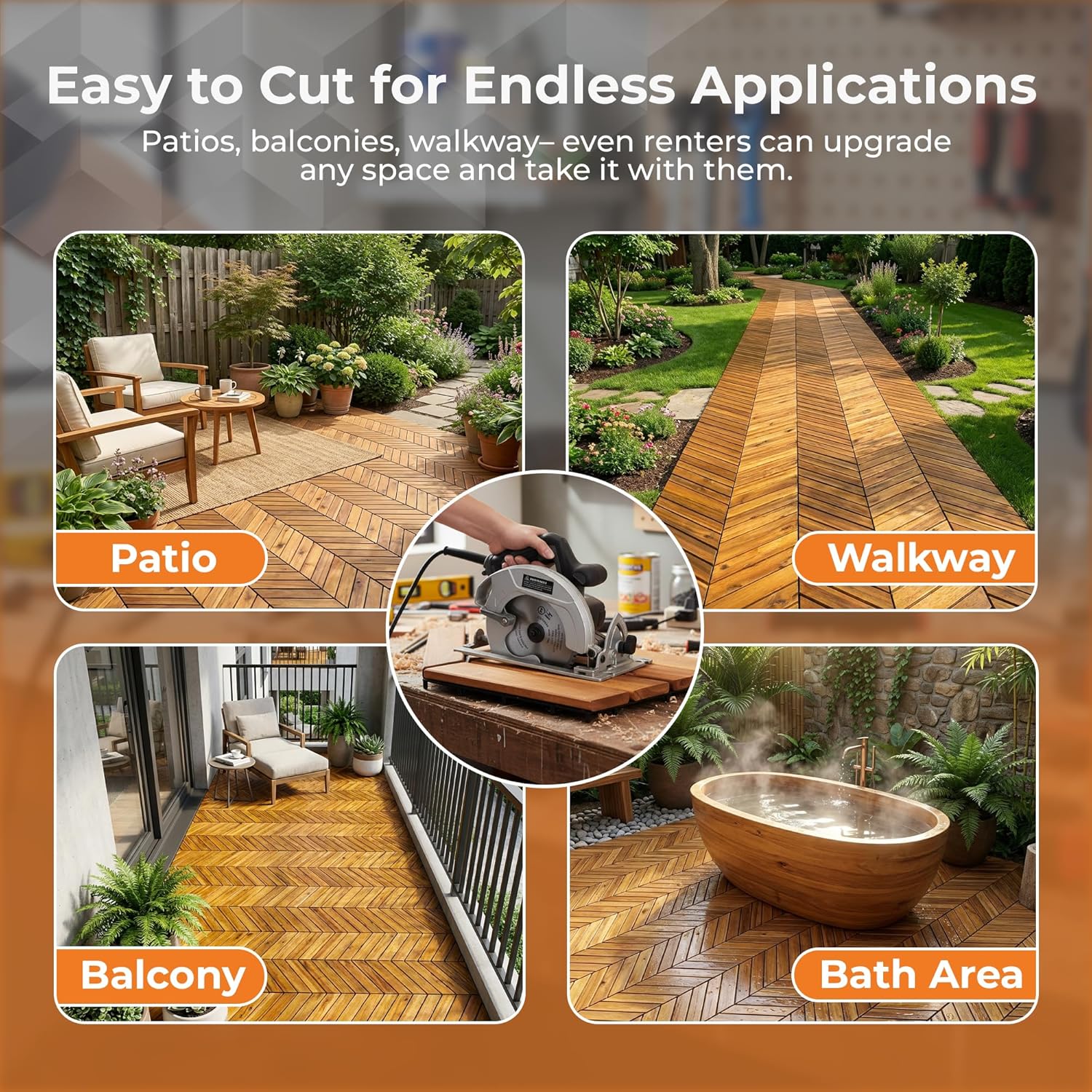 Majestick Goods Deck Tiles Herringbone 6 Sq Ft 8 Pack