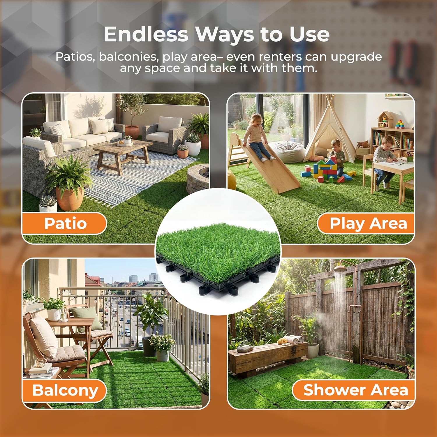 Majestick Goods Turf Grass Deck Tiles 12x12 8 Pack