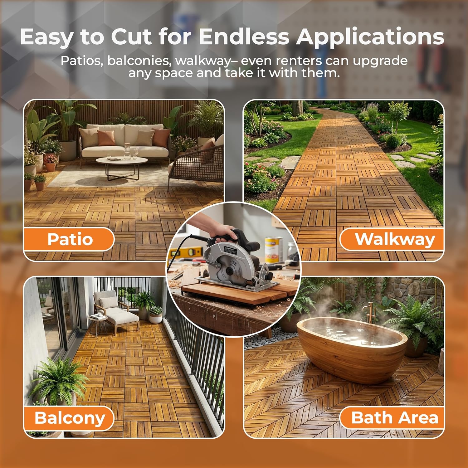 Majestick Goods Acacia Deck Tiles 12x12 Outdoor 8 Pack