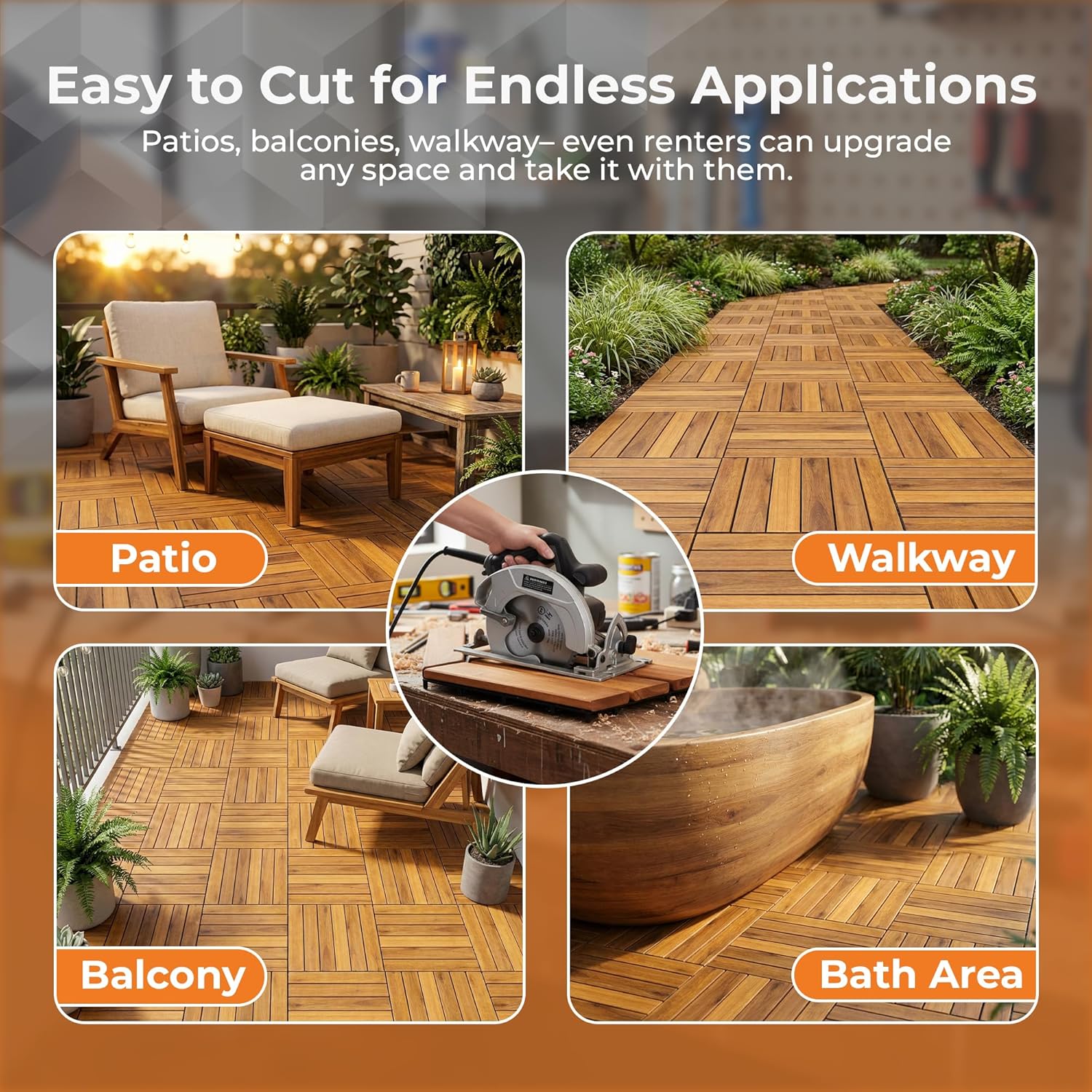 Majestick Goods Long Slat Deck Tiles 12x12 24 Pack