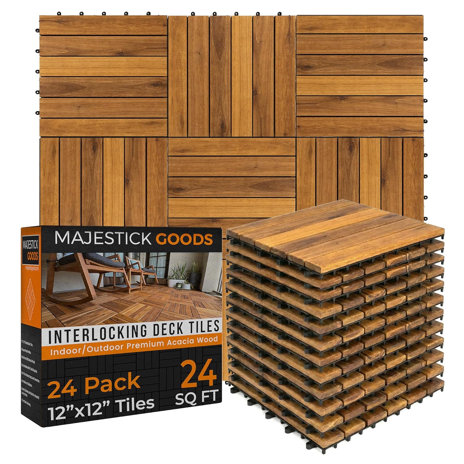 Majestick Goods Long Slat Deck Tiles 12x12 24 Pack