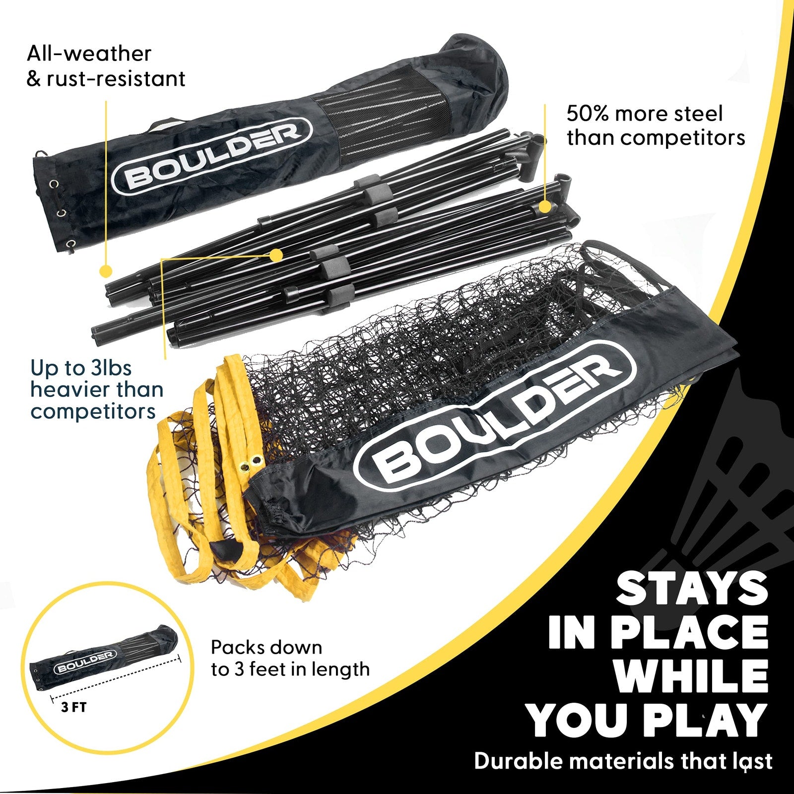 BOULDER Portable Badminton Pickleball Net 10 FT Black
