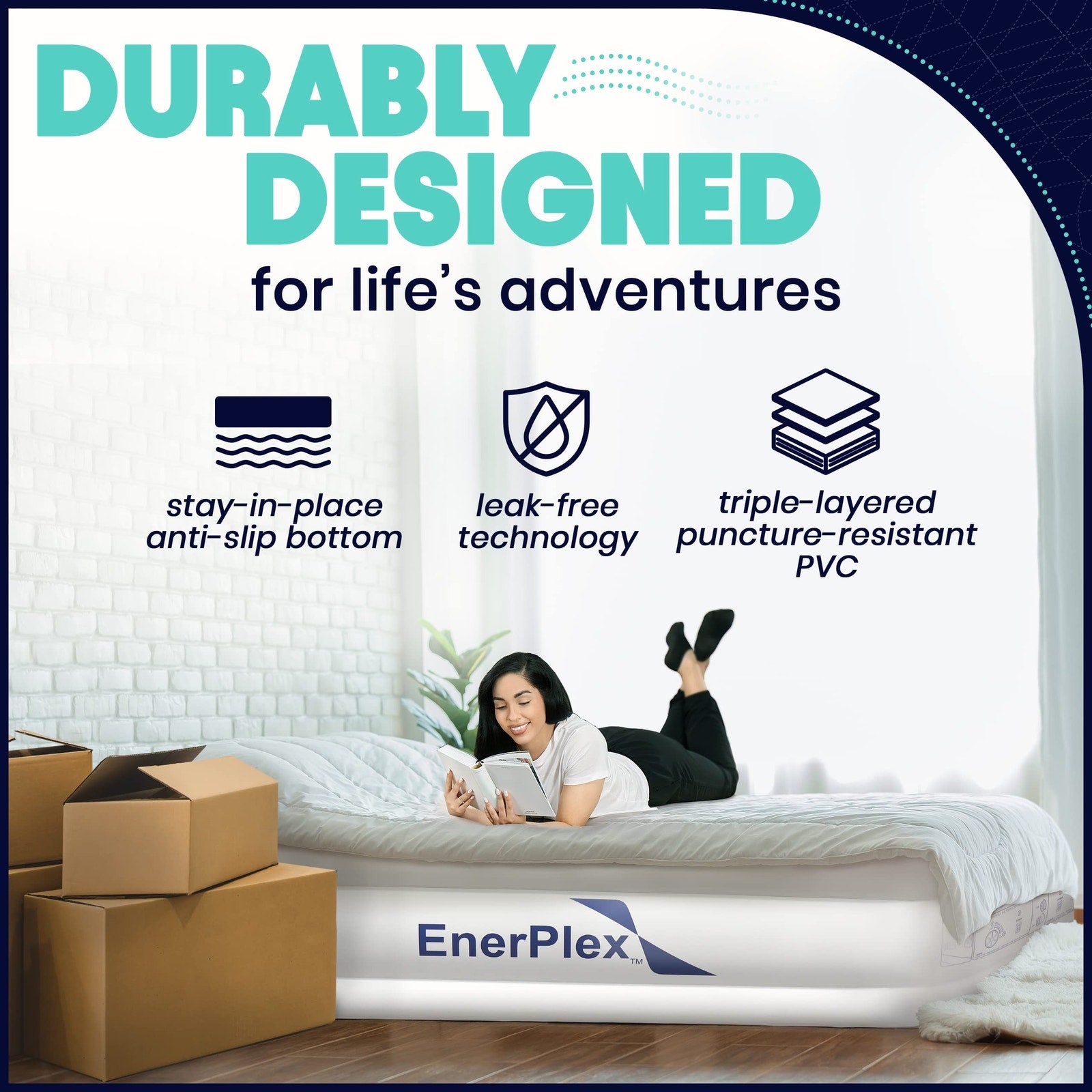 EnerPlex Twin 18" Air Mattress with Built-In Pump, Double Height Blue