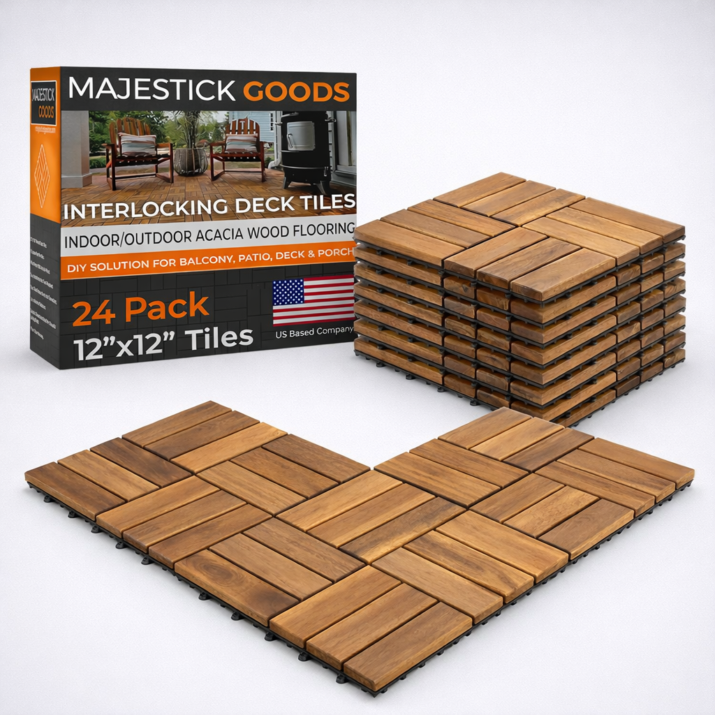 Majestick Goods Acacia Deck Tiles 12x12 Outdoor 24 Pack