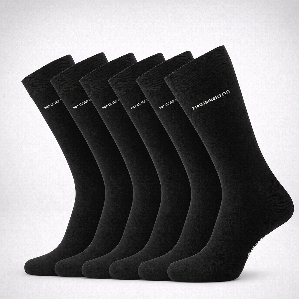 MCGREGOR Men Crew Socks 6 Pack Cotton Cushioned Black