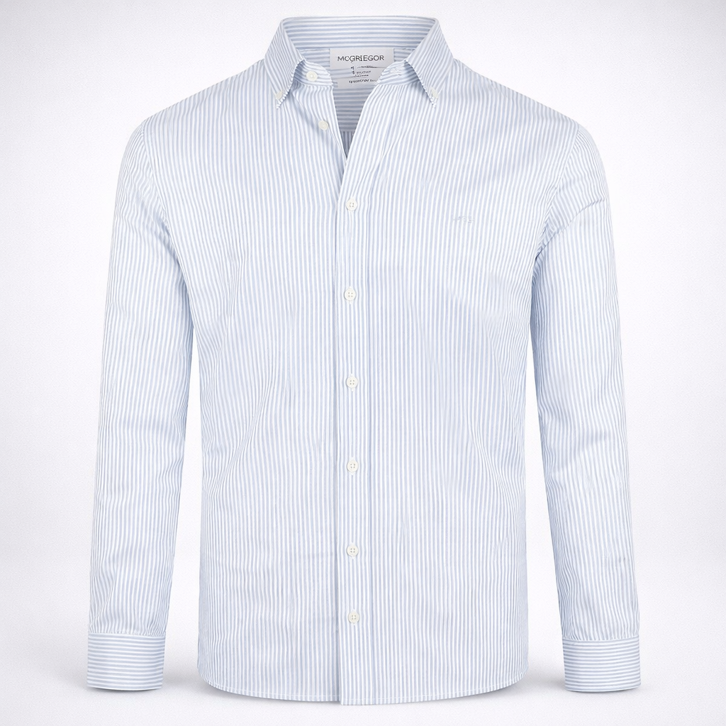 MCGREGOR Men Oxford Shirt Stretch Button Down Regular Fit Light Blue Size L
