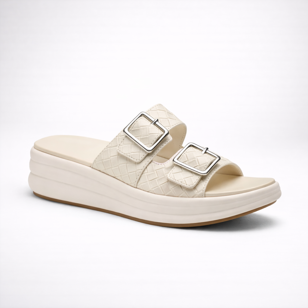 Clarks Women CloudSteppers Drift Buckle Slide Sandal Cream Size 8
