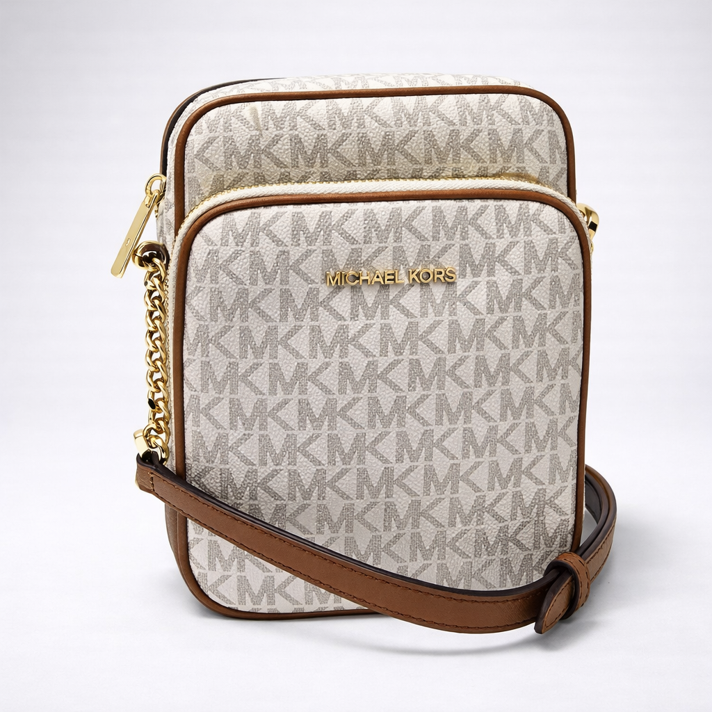 Michael Kors Women Jet Set Travel Logo Crossbody Bag White Medium