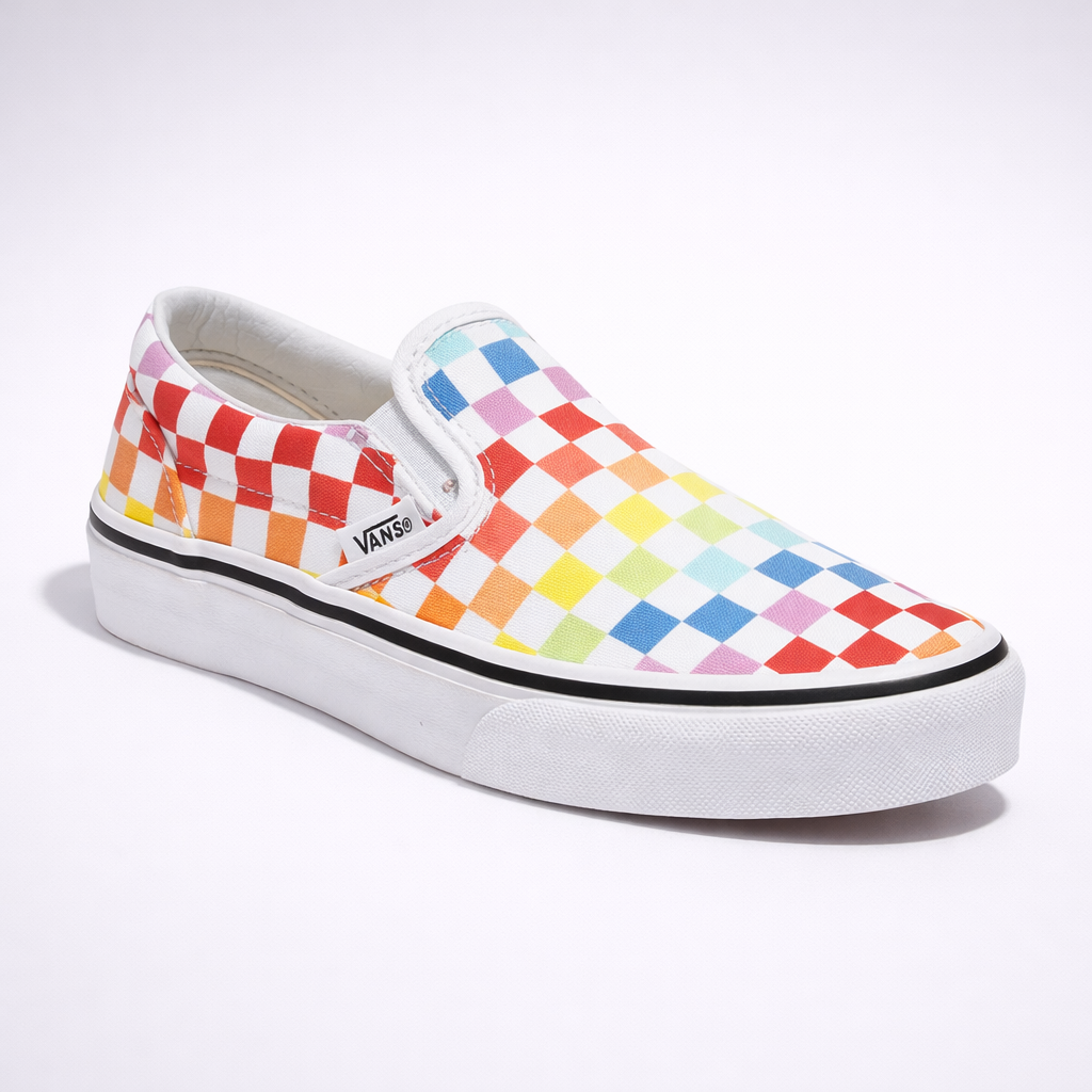 Vans Men Sneaker Checkerboard Rainbow True White 7267 Size 13.5