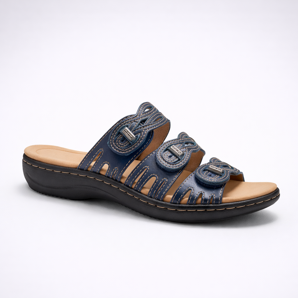 Clarks Women Laurieann Ruby Flat Sandal Navy Size 7.5