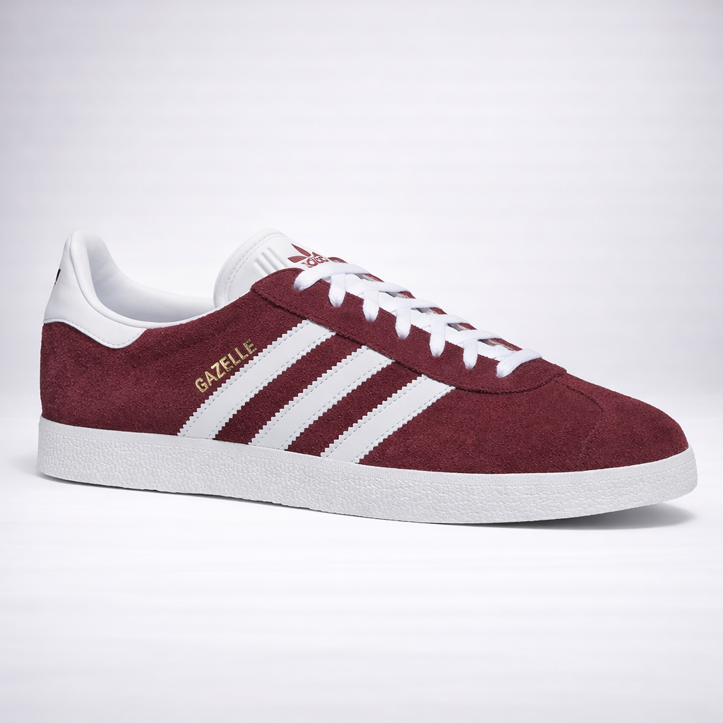 Adidas Men Gazelle Sneaker Burgundy/White/Gold Metallic Size 13