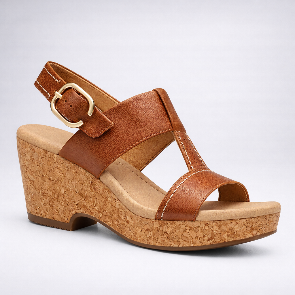 Clarks Women Giselle Wedge Sandal Tan Size 8 D Wide