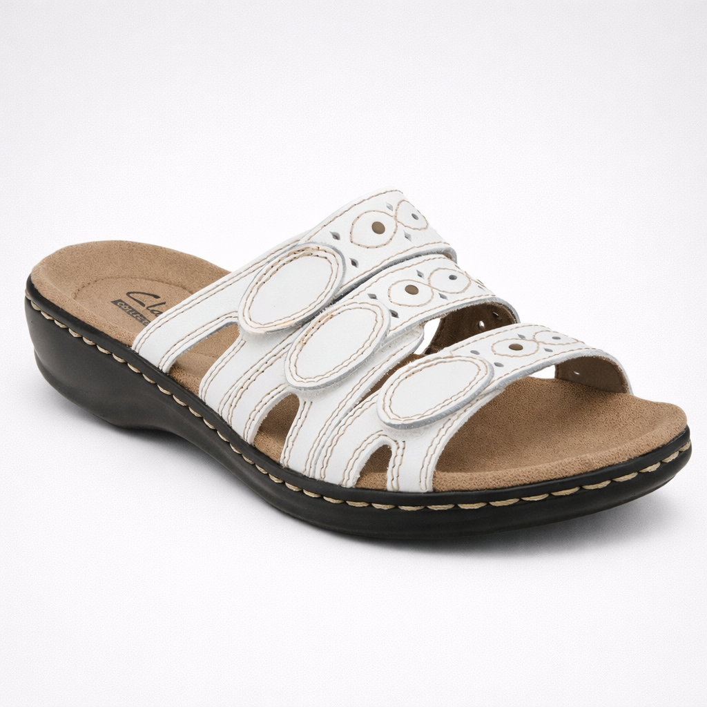 Clarks Women Leisa Cacti Slide Sandal White Leather Size 5