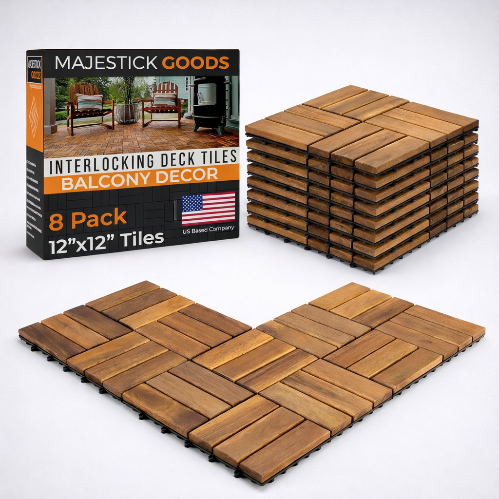 Majestick Goods Acacia Deck Tiles 12x12 Outdoor 8 Pack