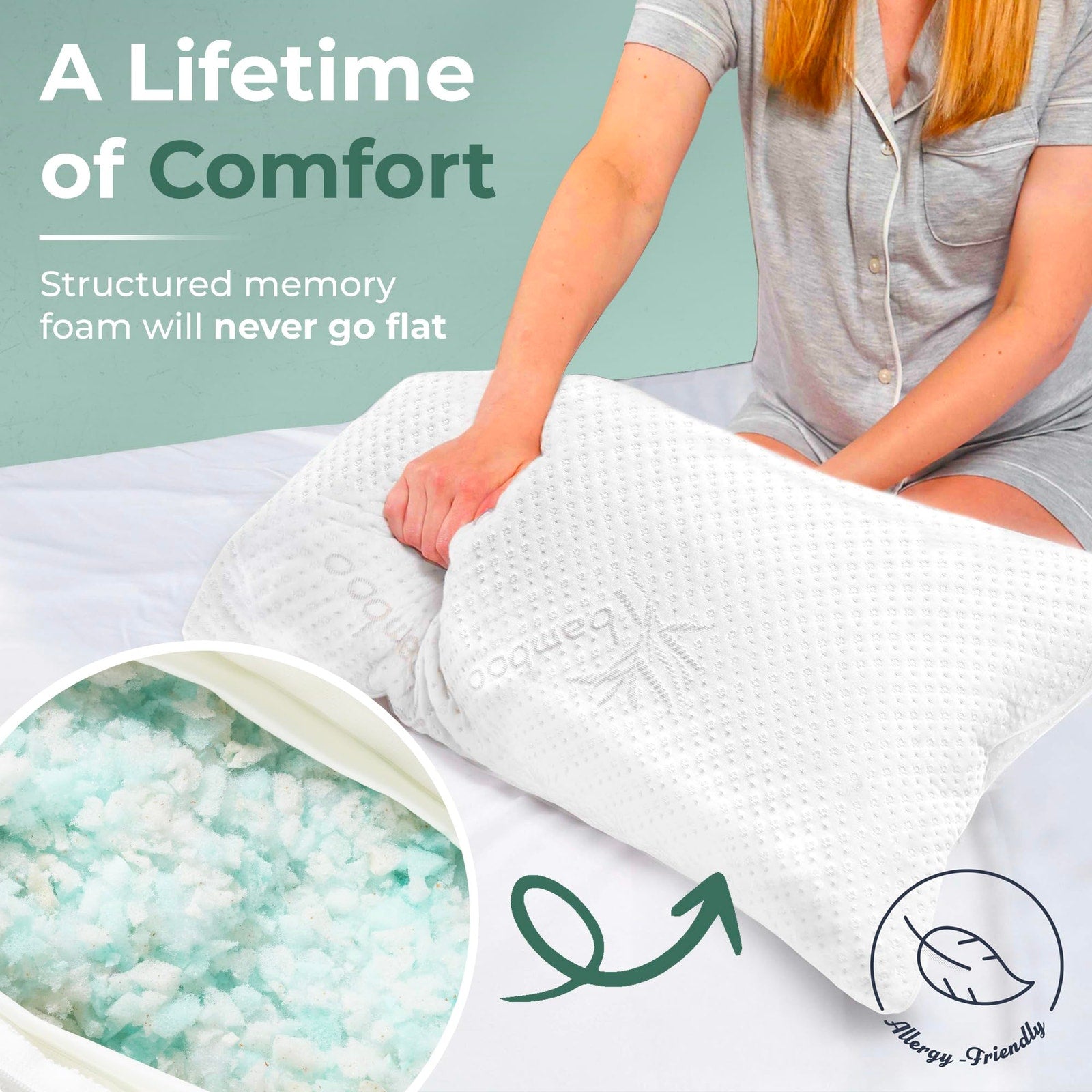 Snuggle-Pedic Memory Foam Pillow Size Queen, Side/Stomach/Back Sleepers White