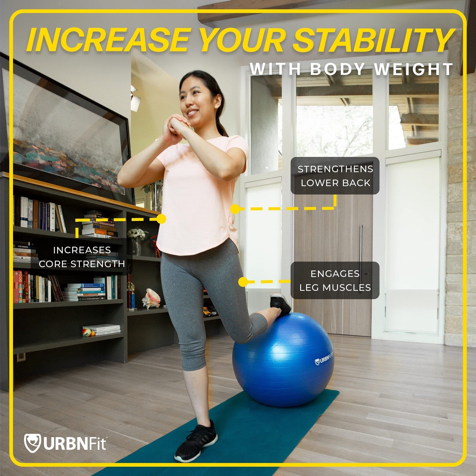 URBNFit 65cm Exercise Ball for Stability & Yoga, Blue