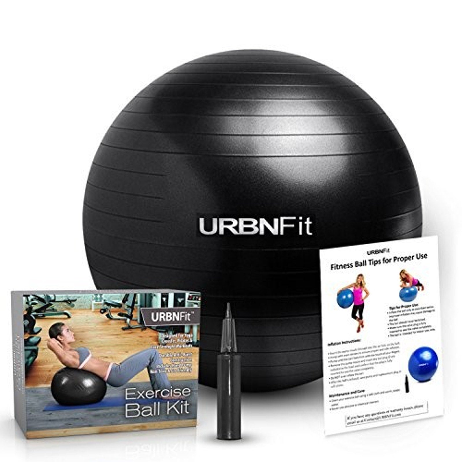 URBNFit Exercise Ball-Anti-Burst Swiss Balance Ball Quick Pump–26 Inch-Black