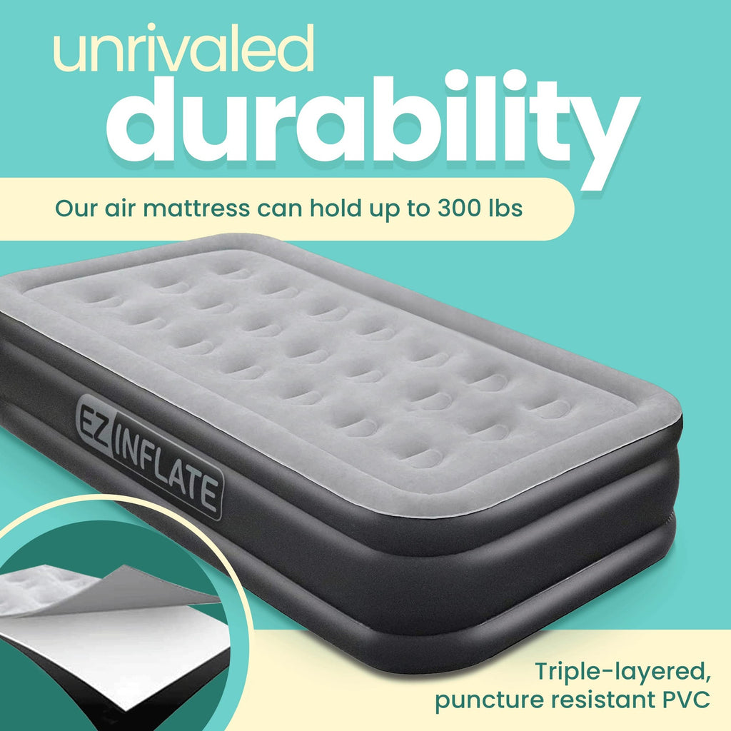 EZ INFLATE Twin Air Mattress with Built-In Pump Flocked Top