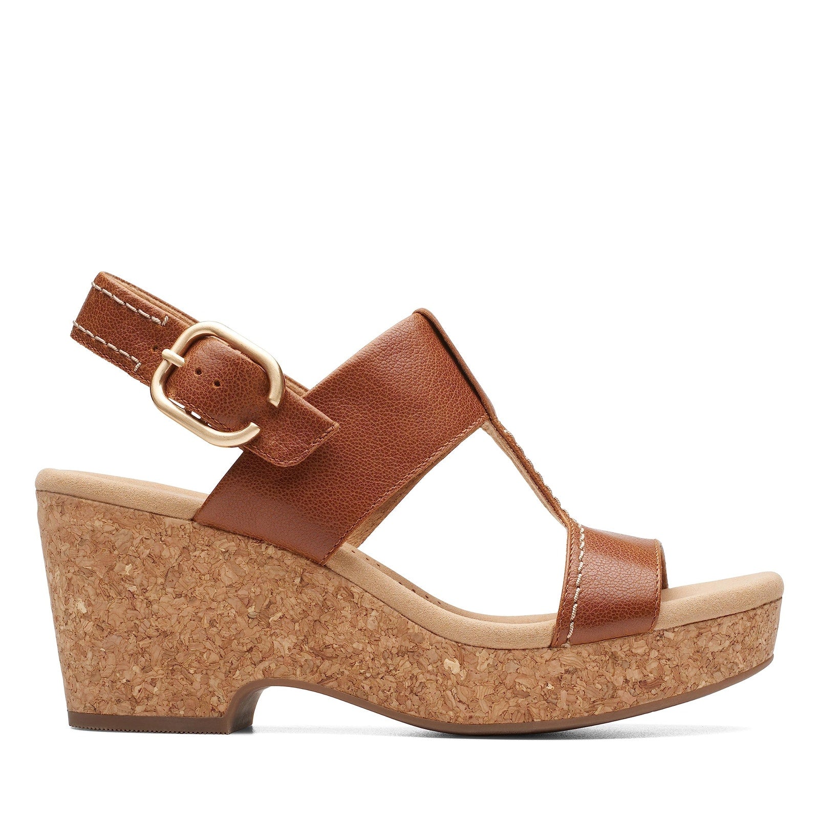 Clarks Women Giselle Wedge Sandal Tan Leather Size 9M