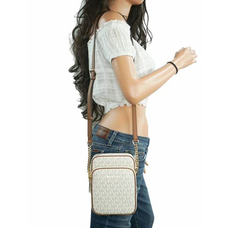 Michael Kors Women Jet Set Travel Logo Crossbody Bag White Medium