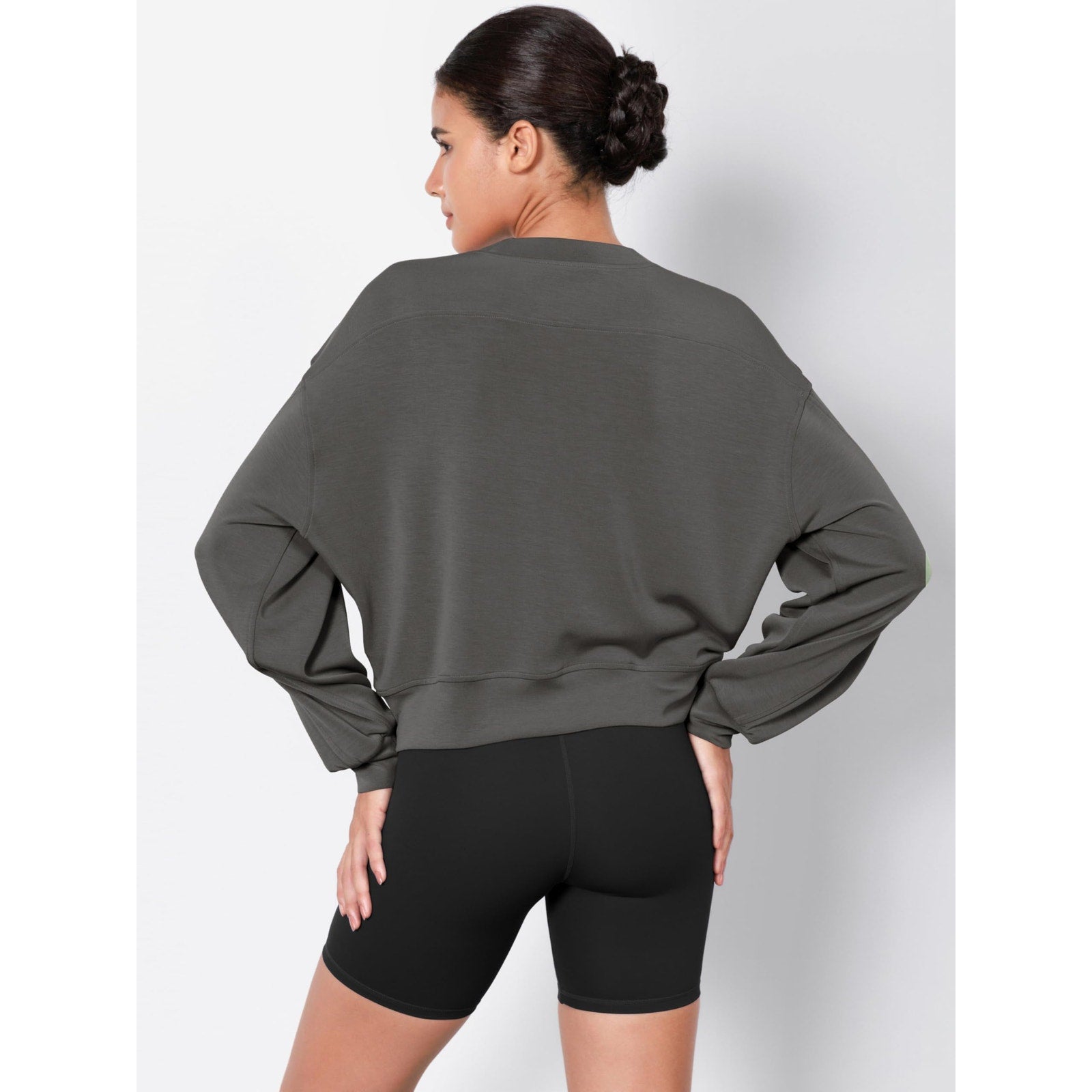 ODODOS Women Soft Long Sleeve Cropped Sweatshirt Charcoal Small