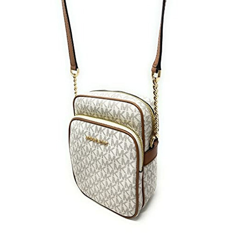 Michael Kors Women Jet Set Travel Logo Crossbody Bag White Medium