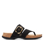 Clarks Women Reileigh Park Flip-Flop Black Nubuck Size 9.5