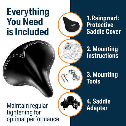 Bikeroo Wide Cruiser Bike Saddle Memory Foam Black