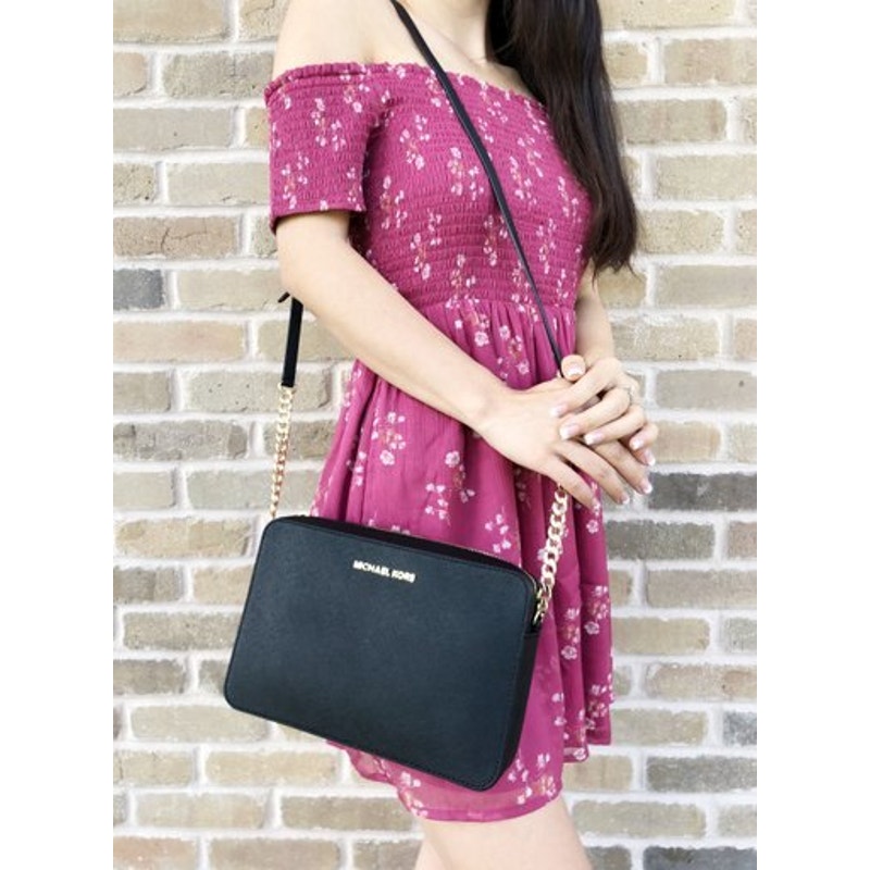 Michael Kors Women East West Saffiano Leather Crossbody Bag Black One Size