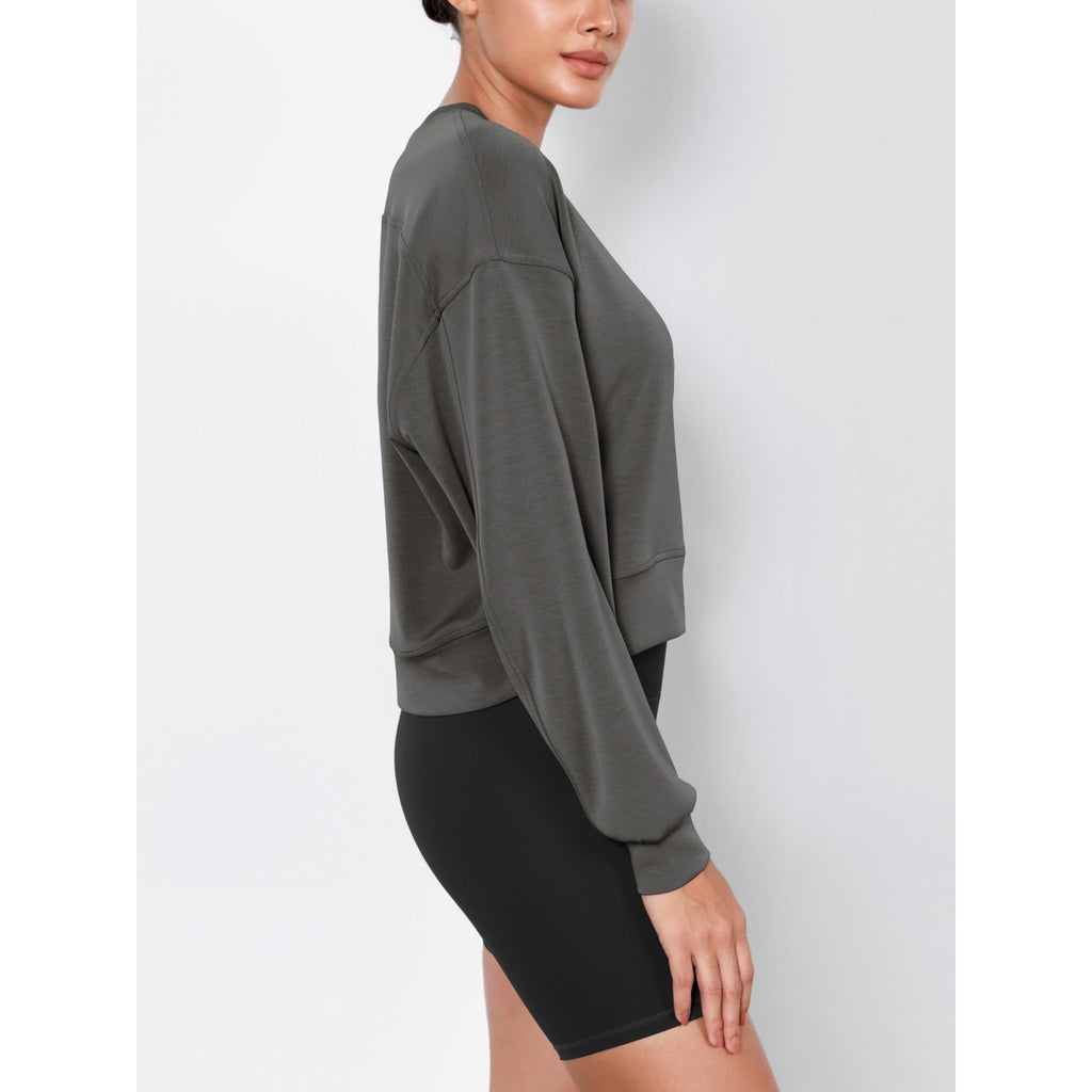 ODODOS Women Soft Long Sleeve Cropped Sweatshirt Charcoal Small