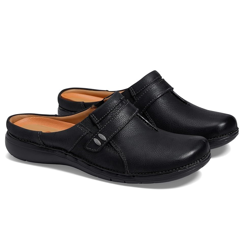Clarks Women Un Loop Ease Shoes Black Leather